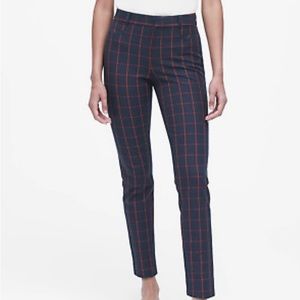 Banana Republic Sloan pants (size 4 petite). Navy blue with red plaid detail